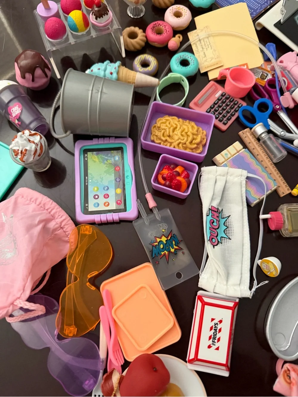 Our generation sets: food, doctor office, school, and some other accessories